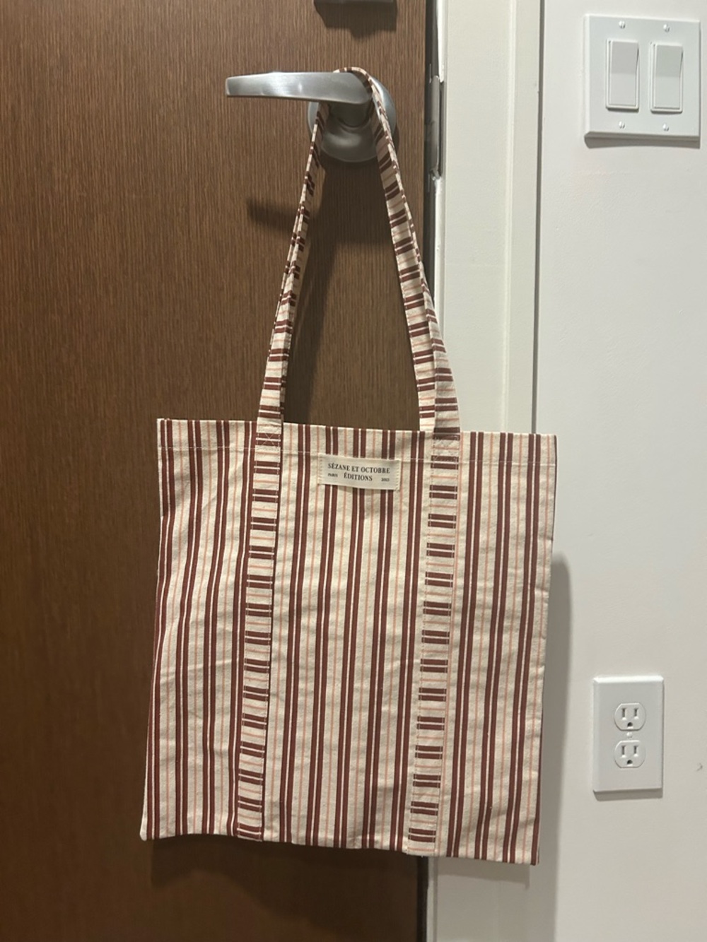 Sezane and Octobre Burgundy Striped Tote